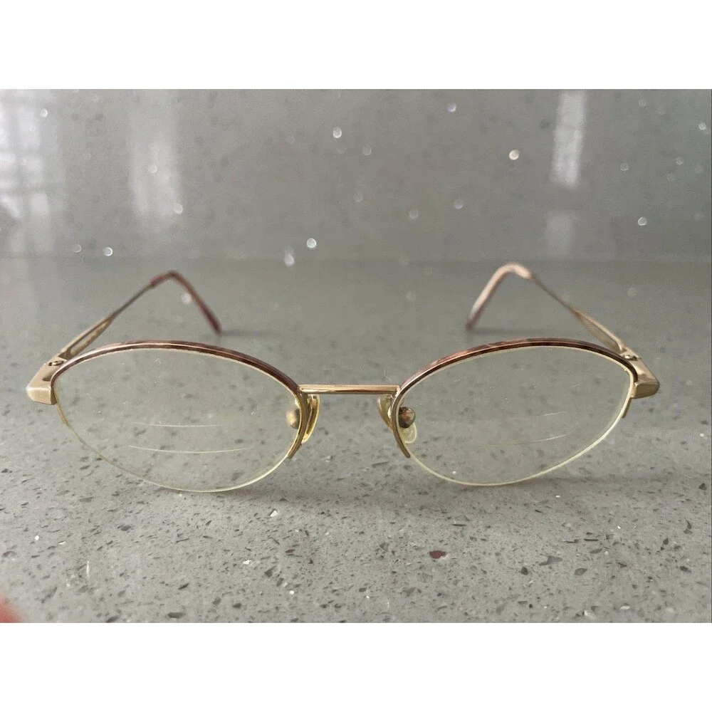 Safilo Eyeglasses Frames ONLY Gold Metal Full Rim 52-19-135 Gold Italy Half Rim